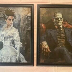 Frankenstein Couple portrait prints , Monster & Bride of, set of 2 framed 8x10